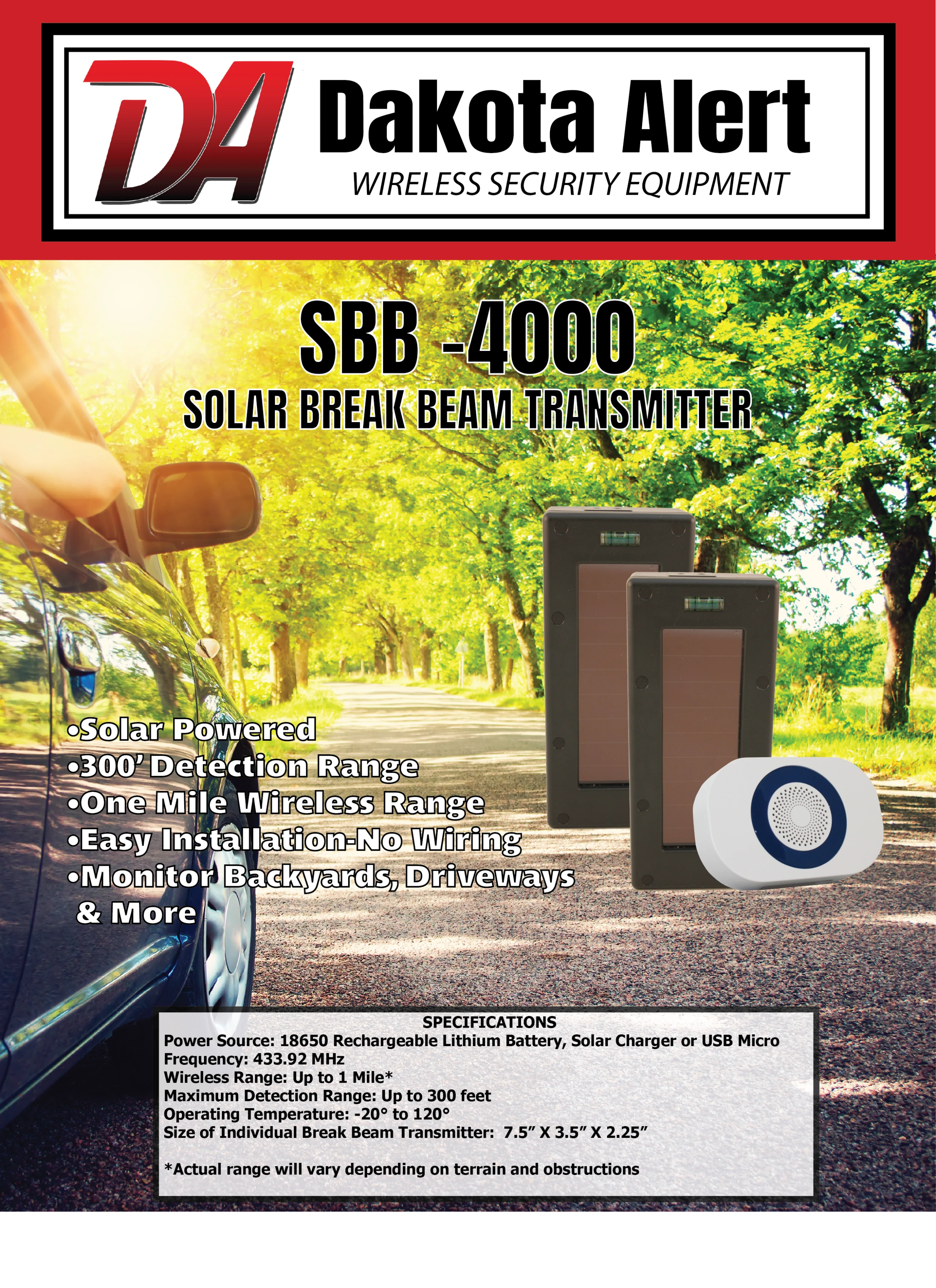 Dakota Alert SBA-4K+ Solar Break Beam With Wireless Chime, Relay Output - Image 2